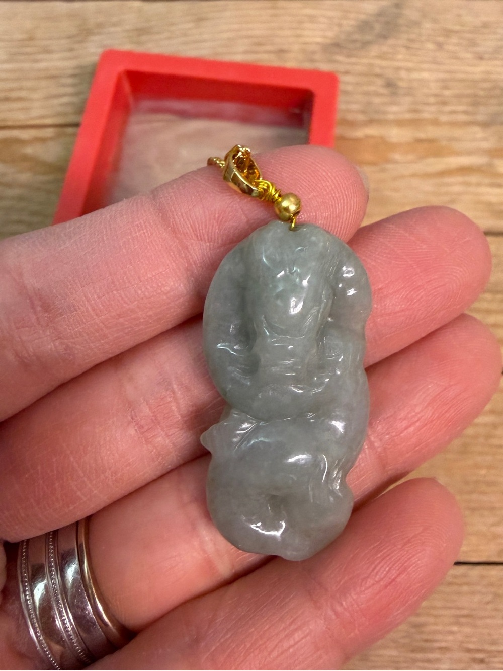 Green Jade dragon Carved Pendant with Gold Bail - Women's Jewelry